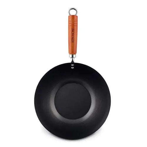 Ken Hom Carbon Steel Classic Wok Black 27cm KH327001 | Non-Stick | PFAs and PFOA Free | Suitable for Gas - Ceramic and Electric Hobs