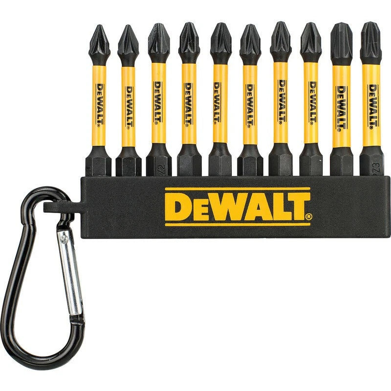 Dewalt Mix Pozi Impact Screwdriver Bit Keyring Black and Yellow 57mm 10-Piece DT7276-QZ | 2x PZ1 | 6x PZ2 | 2x PZ3