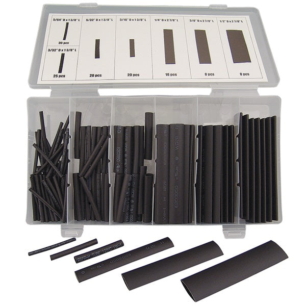 Blackspur Heat Shrink Tubing Black Pack of 127 CT114 | 7 Sizes Included | From Tiny 2mm to Heavy-duty 13mm | PE Material | Electrical Wire Insulation and Protection Kit | Flame Retardant and Waterproof