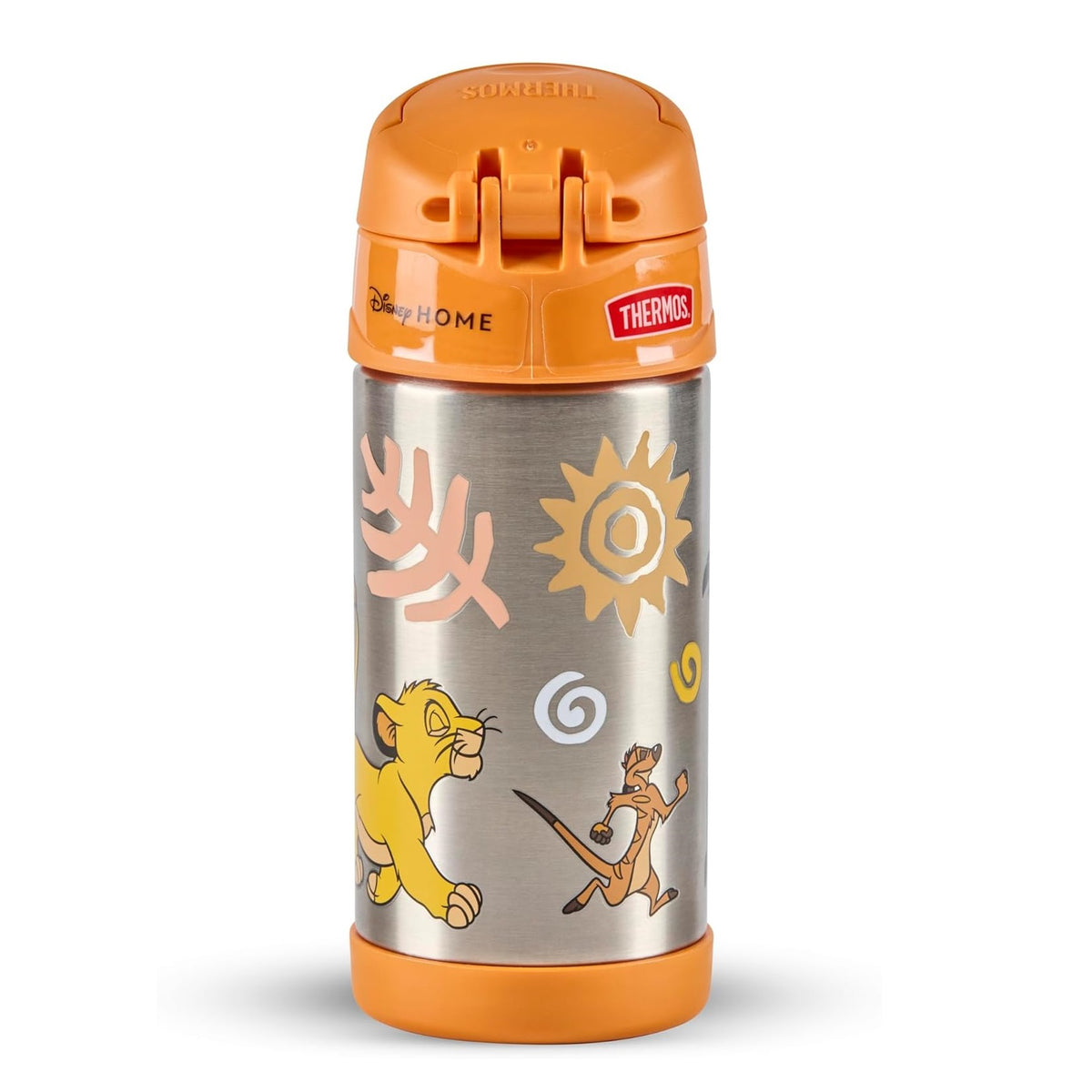 Thermos The Lion King Pumbaa Funtainer Water Bottle Orange 355ml 7.0cm x 7.0cm x 19.0cm 210g 200658 | Stainless Steel Bottle | Vacuum Insulated Kids Water Bottle | Keeps Drinks Cold for 12Hrs | Not for Hot Liquids