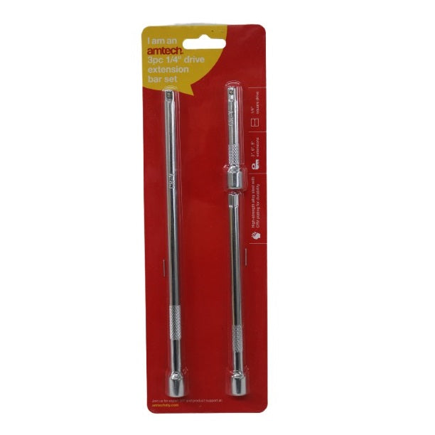 Amtech Drive Extension Bar Chorme Pack of 3 I3705 | Extensions Sizes - 75mm-150mm-225mm | Chrome Vanadium Steel | High Strength Alloy Steel with CRV Plating for Durability | Compatible with 0.25-Inch Drive Sockets