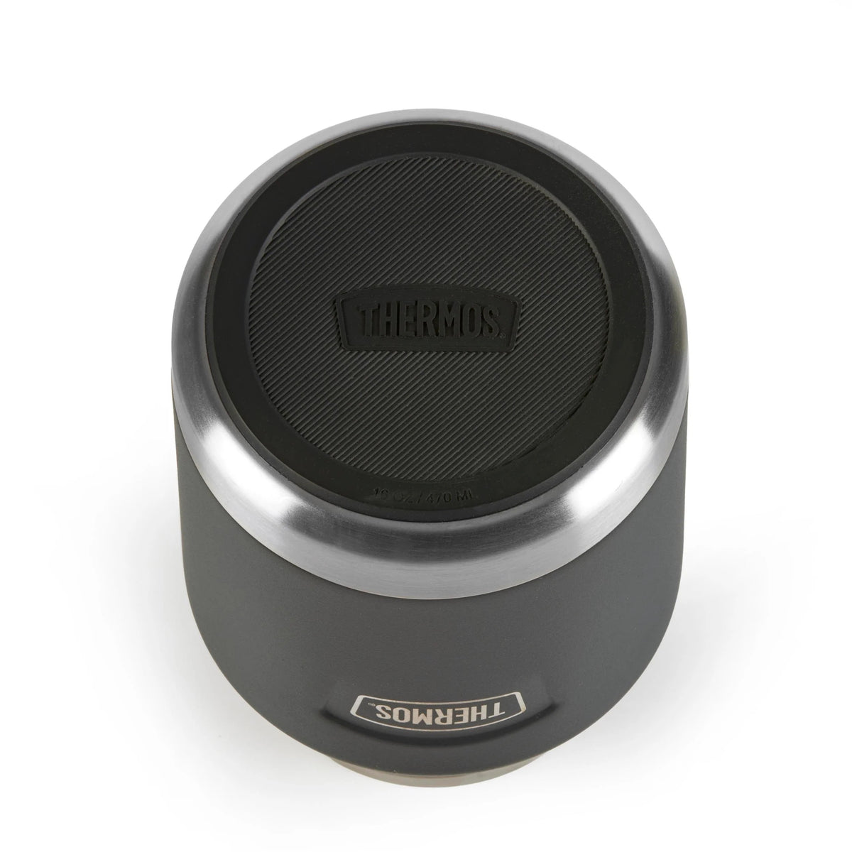 Thermos Icon Series Food Flask Granite Black 10cm x 10cm x 15cm 470ml 460g 230018 | Stow-Away Spoon Storage | Vacuum Insulated Stainless Steel | 10-Hrs Hot and 24-Hrs Cold | Leakproof | Durable and Portable | Non-slip Base | Insulated Pressure Relief