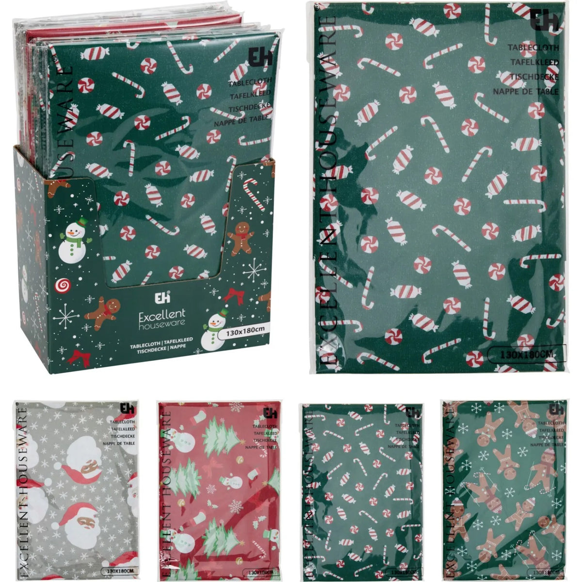 Excellent Houseware Christmas Tablecloth Assorted Colours 130cm x 180cm CY2702810 | Asorted Designs | Festive Table Cover | For Holiday Dining-Parties and Decorations