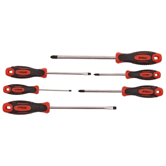 Amtech Secutiry Torx Screwdriver Set Red and Black Pack of 6 L0666 | Two-tone Soft Grip | Tamper-resistant Tips | Hardened Carbon Steel Shafts | Sizes - T10 | T15 | T20 | T25 | T30 | T40