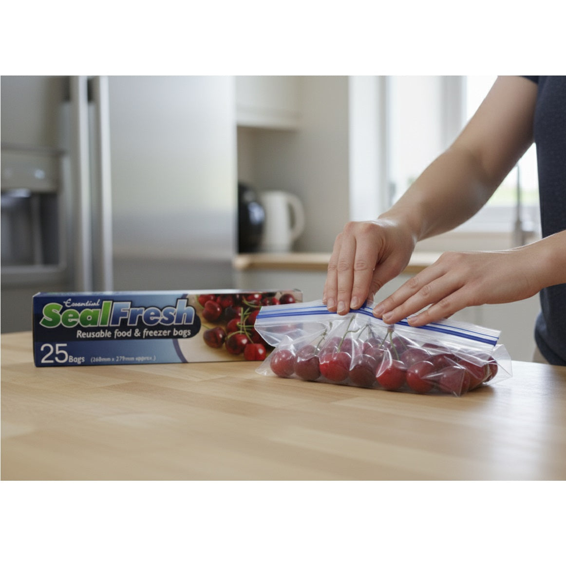Essential Housewares Seal Fresh Reusable Food and Freezer Bags Clear Large 268mm x 279mm Pack of 25 ZIPS25