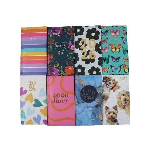 Tallon 2026 Slim Hardback Diaries Multicoloured Pack of 1 0320-FSC | Assorted Designs | Daily Planner with Week-to-View Pages | Colourful Premium Journal Notebook | For Home-School or Office