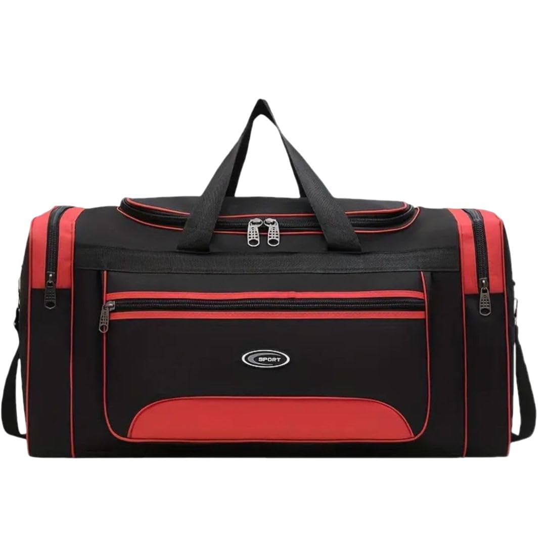 Sport Duffel Bag Black and Red 40Ltr 60cm x 30cm x 23cm CT039 | Spacious Gym Holdall with Multiple Zip Compartments | Durable Lightweight Shoulder and Hand Carry Bag