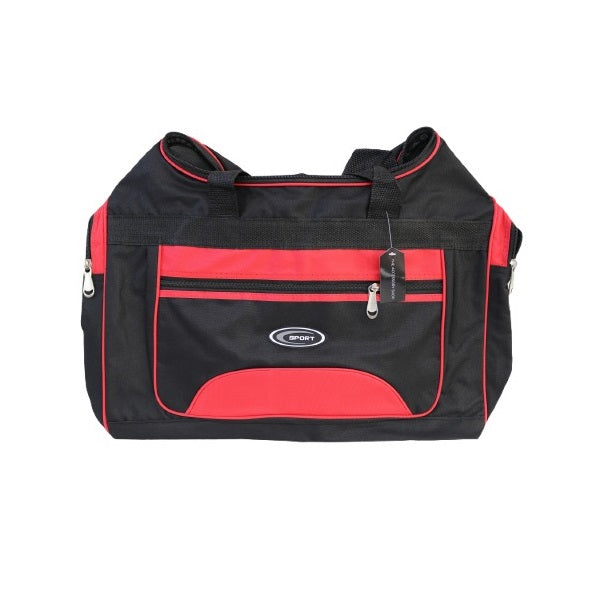 Sport Duffel Bag Black and Red 40Ltr 60cm x 30cm x 23cm CT039 | Spacious Gym Holdall with Multiple Zip Compartments | Durable Lightweight Shoulder and Hand Carry Bag
