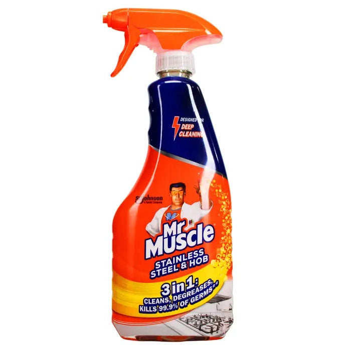 SCJohnson Mr Muscle Stainless and Hob Cleaner Spray 530ml HOMRM021 | Deep Cleaning | 3 in 1 Cleans-Degreases-Kills 99.9 Percent of Germs
