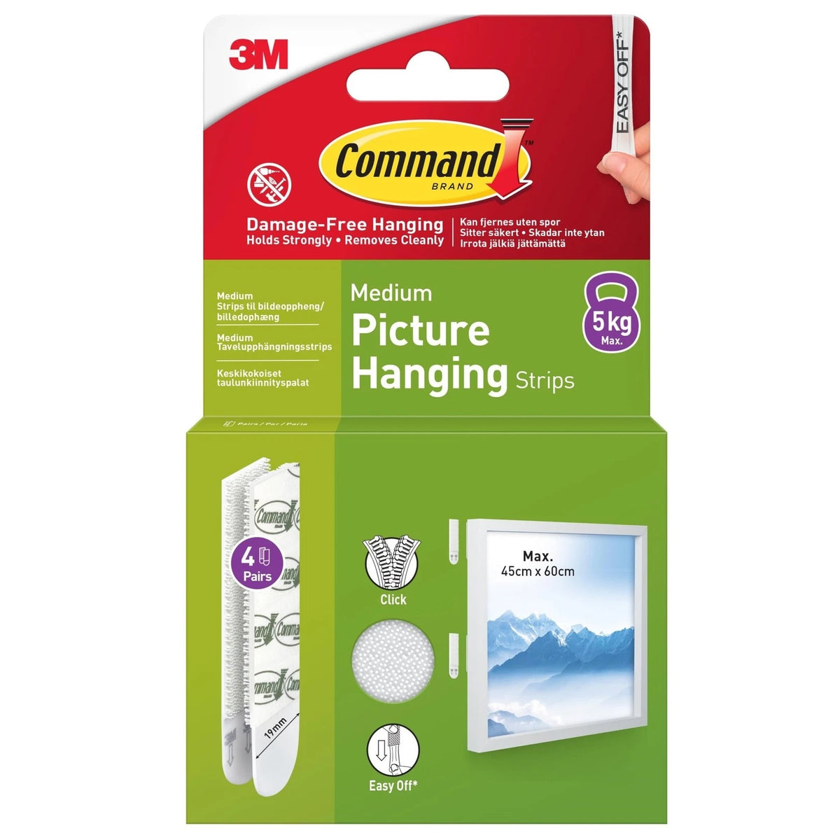 Command Picture Hanging Strips White Medium Pack of 4 4598-4 | 5Kg Max | Damage Free Hanging | Holds Strongly | Removes Cleanly