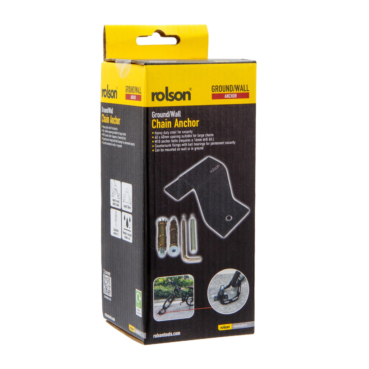 Rolson Ground-Wall Chain Anchor Black 60mm x 60mm 66911 | Heavy Duty Steel for Security | M10 Anchor Bolts | Countersunk Fixings with Ball Bearings for Permanent Security | Can be Mounted on Wall or in Ground