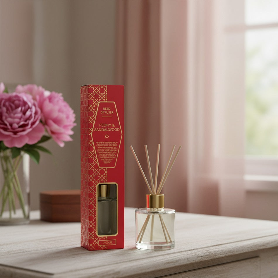 SIL Peony and Sandalwood Reed Diffuser with Gold Cap Clear 1000ml FR1647