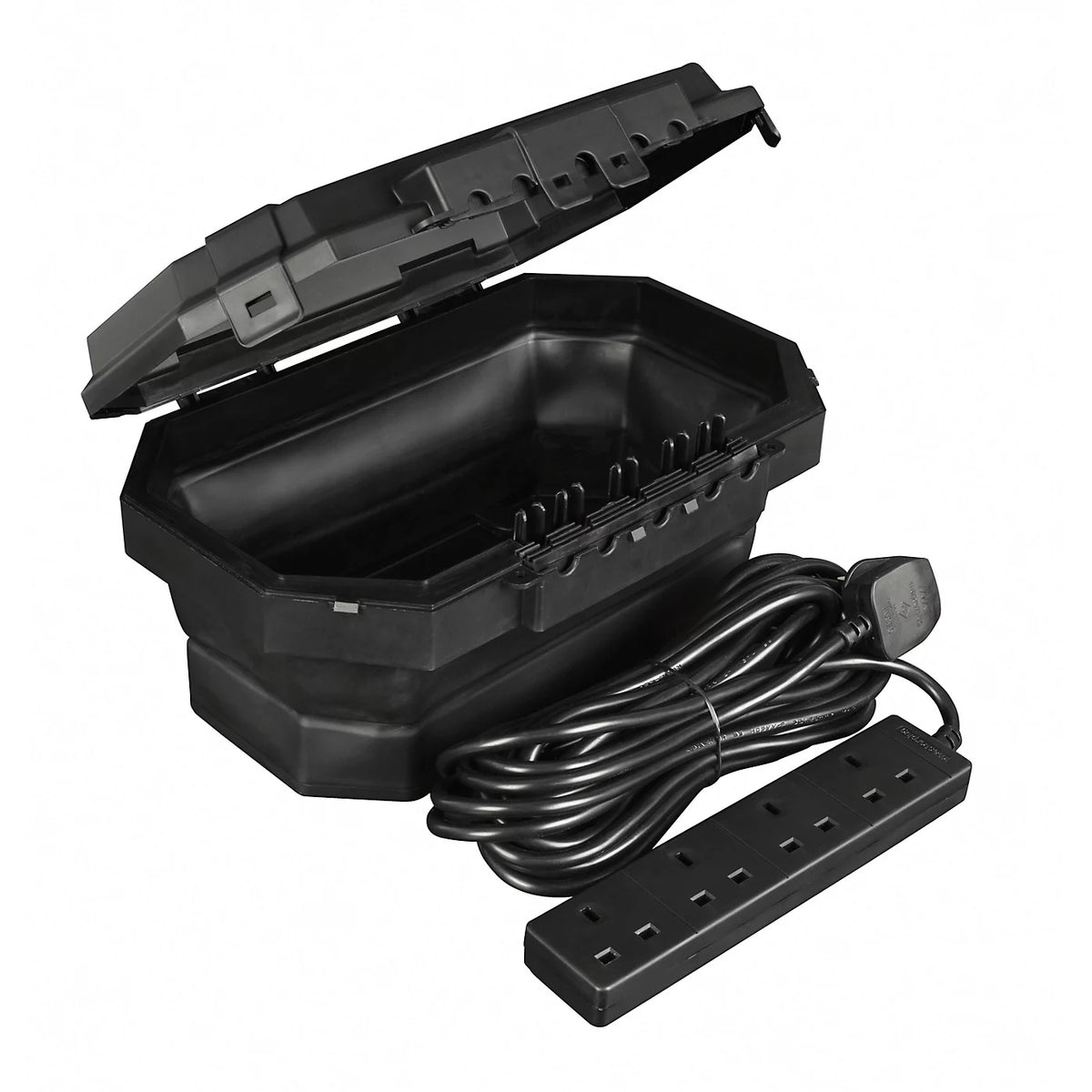 Masterplug Outdoor Weatherproof Power Kit Black WDBC84BP | 4 Socket | 8Mtr Extension Lead | IP54 Rated | Safe Power Solution for Garden and DIY Use | Ideal for Festive Lights and Outdoor Tools | 13A Rated | Collapsible Design