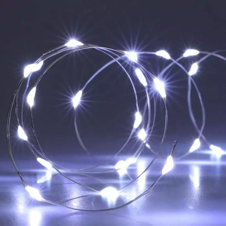 Battery Operated Silver Wire 100 LED Lights with Timer White 495cm AX9730540