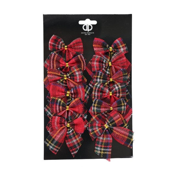 Davies Products Tartan Christmas Bows Red Tartan 6cm Pack of 12 57299 | Holiday Decor for Crafts-Gift Wrapping-Wreaths and Christmas Trees