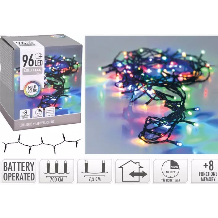 96 LED Multi-Color Christmas Lights Black 7Mtr AX9810240 | With 8 Memory Functions | Perfect for Holiday Decorations | 6Hr Timer