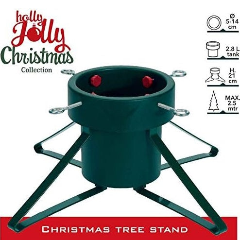 Holly Jolly Round Christmas Tree Stand Green 21cm 893000030 | Heavy-Duty Metal Base | Fits 5–14 cm Trunks | 2.8Ltr Water Tank