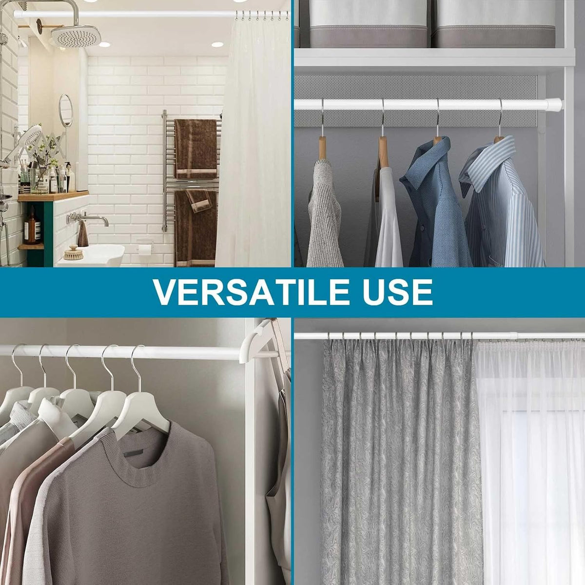 Adorn Extendable Telescopic Pole White 55cm–90cm AJ049 | Adjustable Curtain and Shower Rail Rod for Home Use | Greater Reach and Flexibility