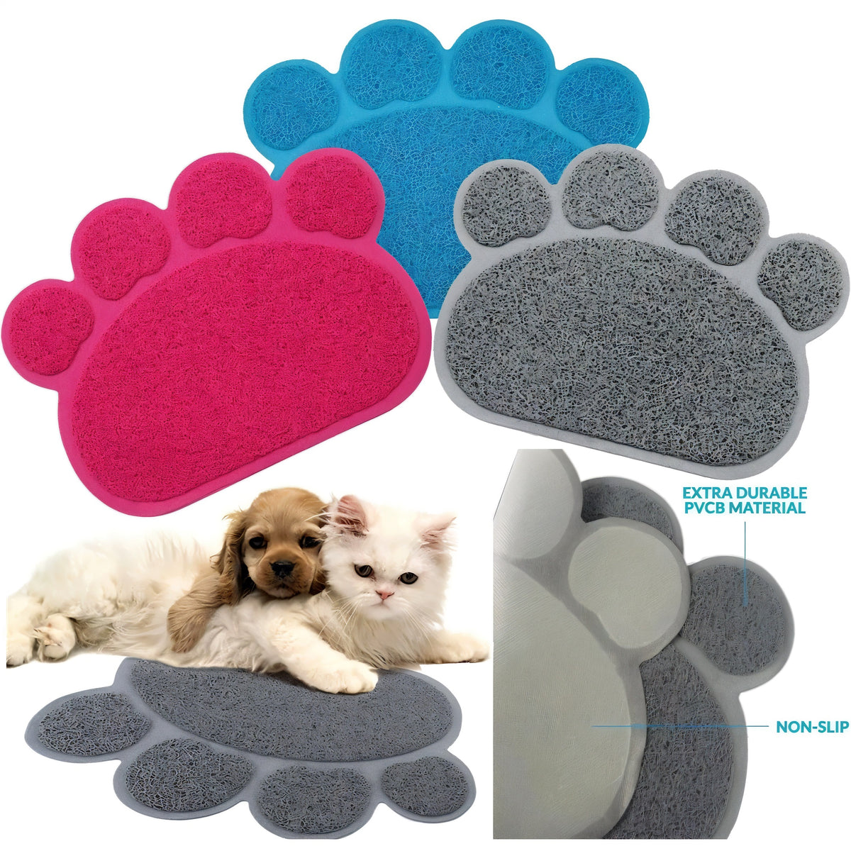 SIL Pet Parlour Paw Shape Trapping Mat Assorted 40cm x 30cm Pack of 1 PE1486 | Washable | Protects Floors | Perfect for Trapping Dirt and Litter | Keeps Litter Area Clean and Tidy | Durable and Easy to Clean