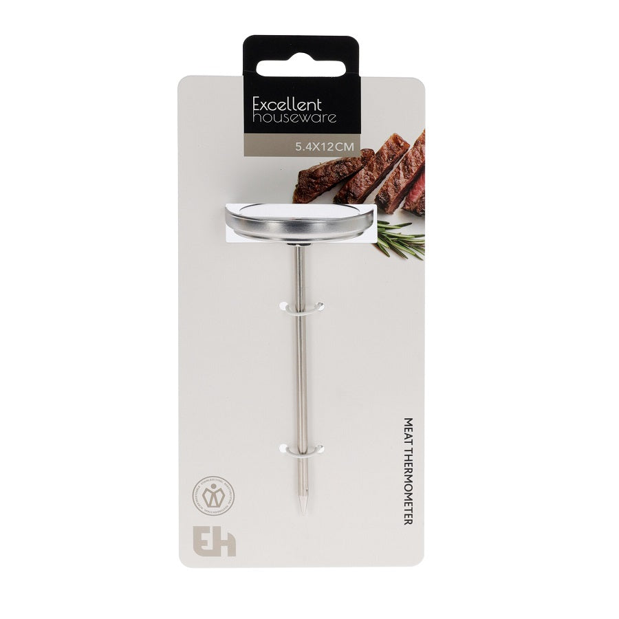 Excellent Houseware Stainless Steel Meat Thermometer Chrome 5.4cm × 12cm CY5657160 | Thermometer for Beef-Poultry-BBQ and Roasting