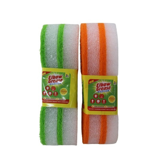 151 Elbow Grease Scrubbies Assorted Colours Pack of 2 EG312 | Non-Scratch | Flexible Cleaning Sponges | For Tough Stains | Multi-Surface Kitchen and Household Scrub Pads