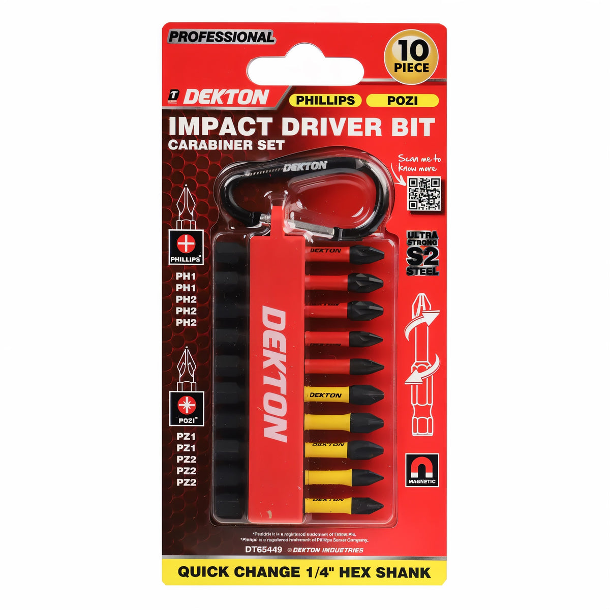 Dekton Pro Power Bit Set Assorted Pack of 10 DT65449 | Magnetic | Quick Change 1-4-Inch Hex Shank | Ultra Strong S2 Steel | Impact Resistant | Durable