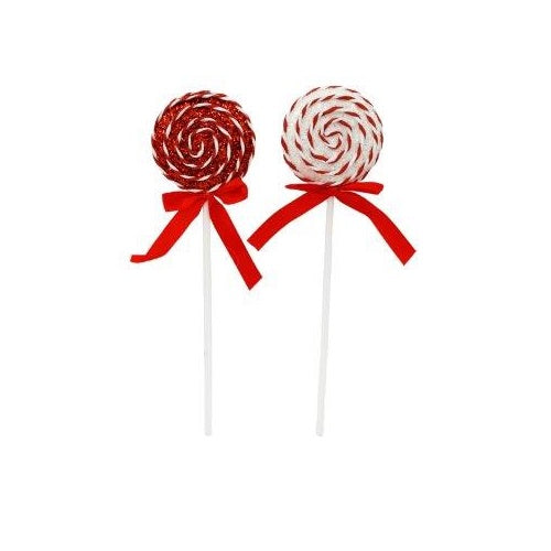 SiL Christmas Handcrafted Lollipop Decoration Assorted Colours Pack of 1 XMR4782 | Red and White Glitter Swirl Ornament with Ribbon Bow | Festive Holiday Decor