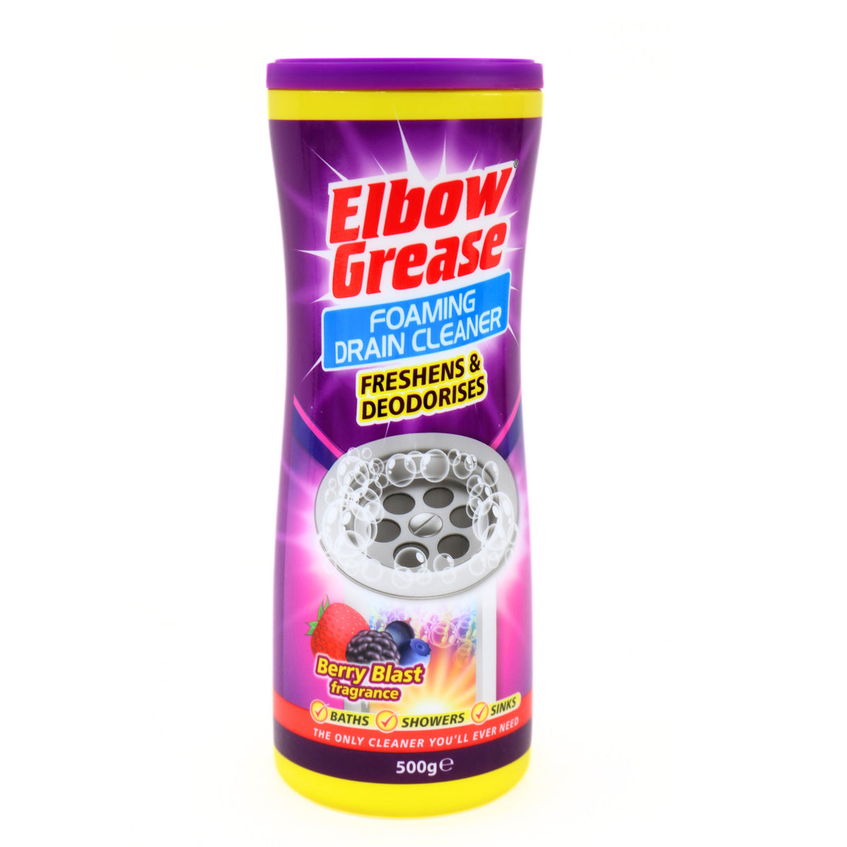 151 Elbow Grease Foaming Drain Cleaner 500g EG240 | Freshens and Deodorises | Berry Blast Fragrance | Can be Use in Baths-Showers-Sinks