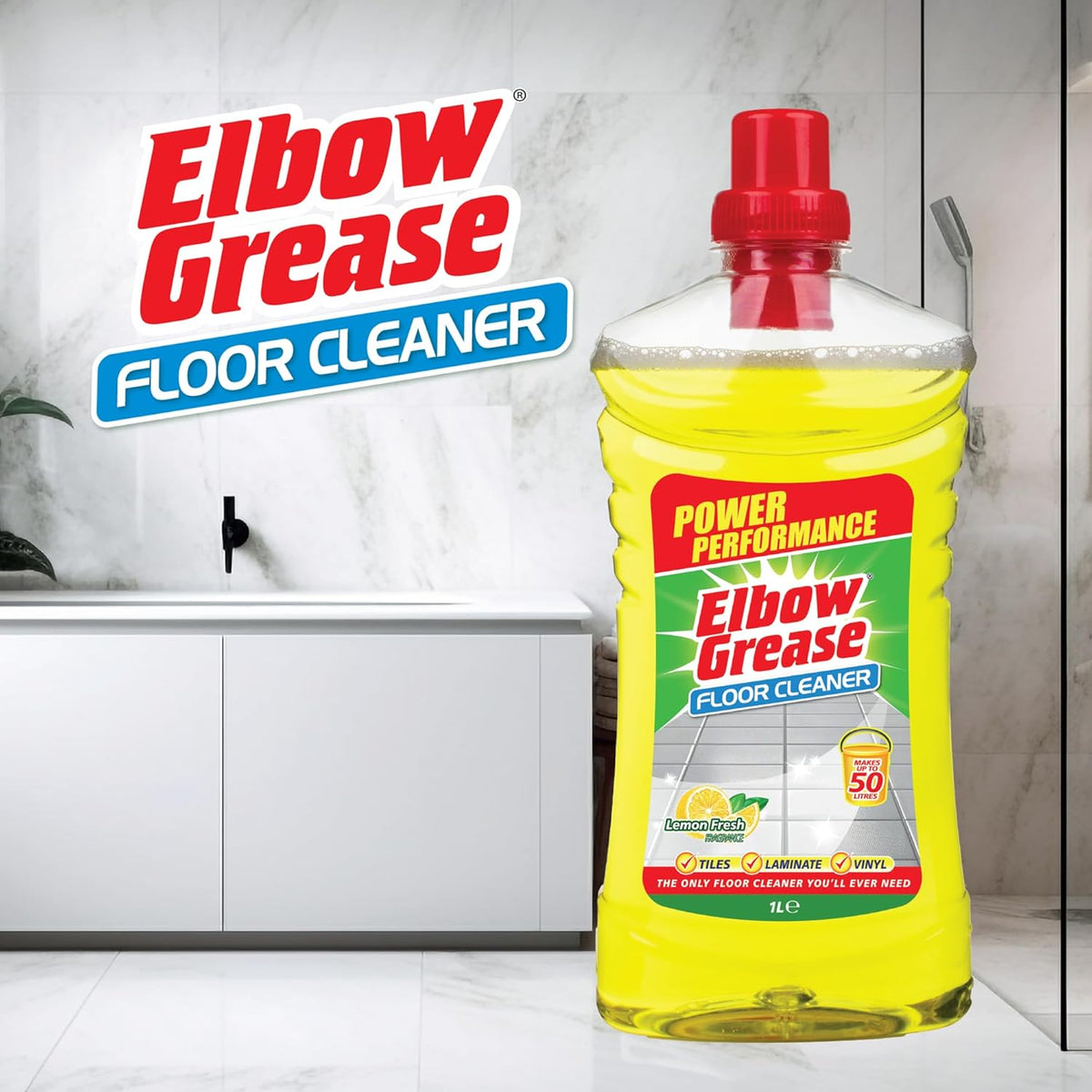 151 Elbow Grease Lemon Fresh Floor Cleaner Yellow 1Ltr EG285 | Powerful Multi-Surface Cleaning Formula | Removes Grease and Grime | Ideal for Tiles-Laminate and Vinyl Floors | Makes Up to 50Ltr
