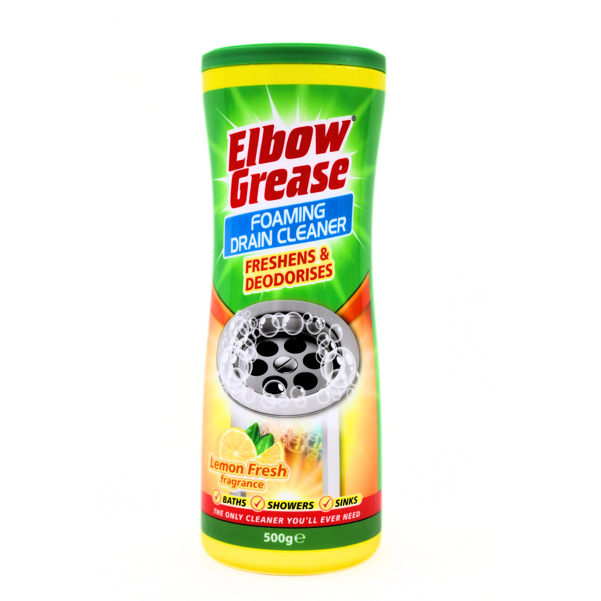 151 Elbow Grease Lemon Fresh Fragrance Foaming Drain Cleaner 500g EG237 | Freshens and Deodorises | Can be Use in Baths-Showers-Sinks
