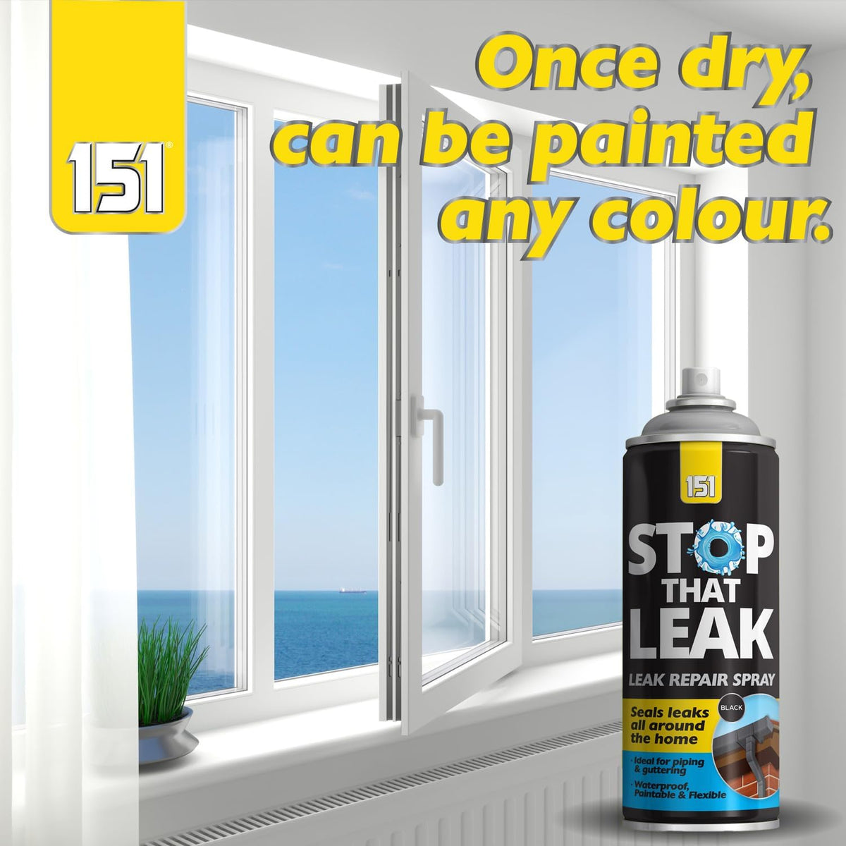 151 Stop That Leak Spray Black 400ml TAR043 | Leak Repair Spray | Seals Leaks | For Pipes-Drains-Windows-Roofs and Guttering | Waterproof-Paintable and Flexible | Protects Surface from Corrosion | Once Dry Can be Painted Any Colour