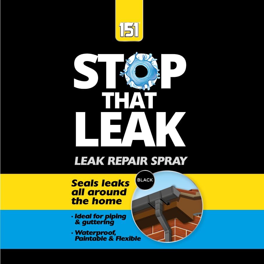 151 Stop That Leak Spray Black 400ml TAR043 | Leak Repair Spray | Seals Leaks | For Pipes-Drains-Windows-Roofs and Guttering | Waterproof-Paintable and Flexible | Protects Surface from Corrosion | Once Dry Can be Painted Any Colour
