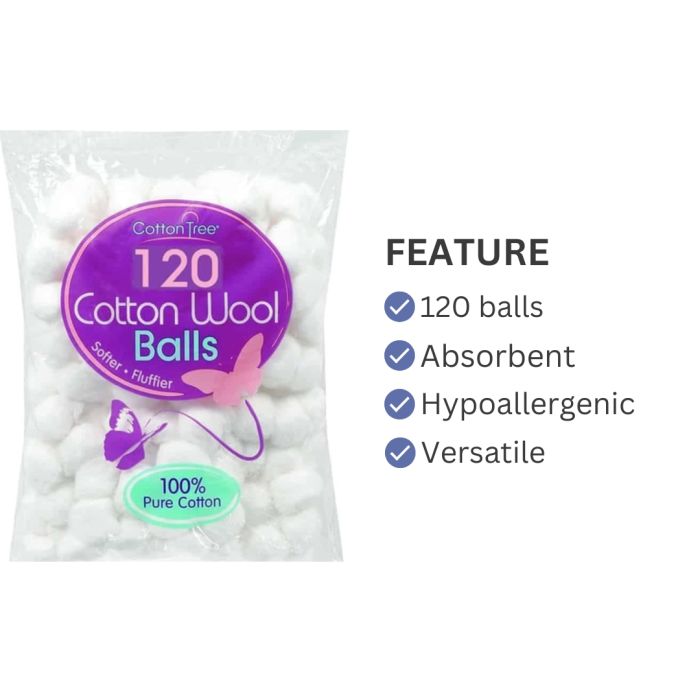 151 Cotton Tree Cotton Wool Balls White Pack of 120 CT008A-LD | Softer and Fluffier | Pure Cotton | Makeup Removal and First Aid | Gentle and Absorbent | For Everyday Use | For Cleansing or Moisturising | For Delicate or Sensitive Skin