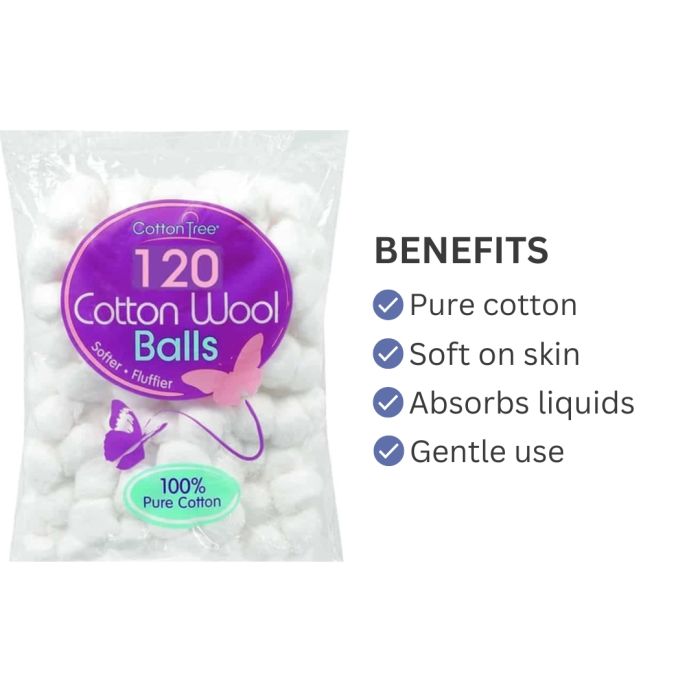 151 Cotton Tree Cotton Wool Balls White Pack of 120 CT008A-LD | Softer and Fluffier | Pure Cotton | Makeup Removal and First Aid | Gentle and Absorbent | For Everyday Use | For Cleansing or Moisturising | For Delicate or Sensitive Skin