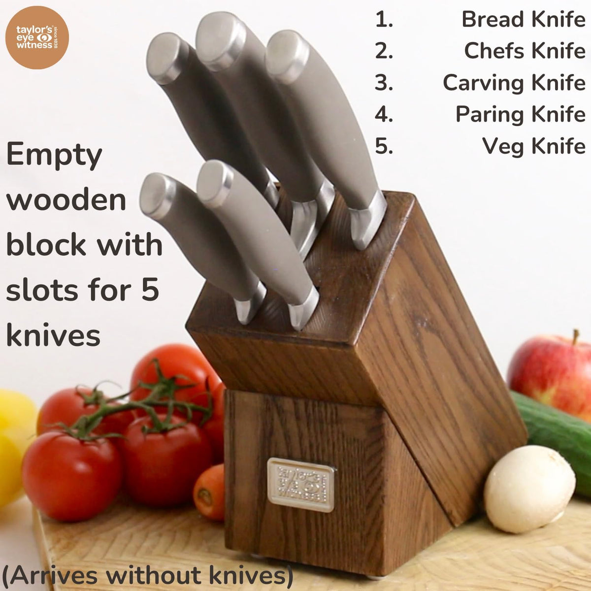 Taylors Eye Witness Syracuse 5 Slots Empty Wooden Knife Block Ash Black 8121