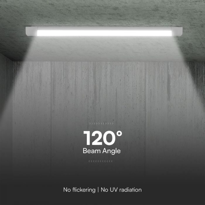 V-Tac 3 in 1 Colour Changing LED White 40W 4Ft 1166mm x 76mm x 24mm 23680 | Prismatic Fitting | 120 Degree Beam Angle | 220-240V 50Hz Input Voltage | 85 Percent Energy Saving | Super Bright 120 Plus LM-Watt Efficiency | 4800 Lumens Sphere 360 Degree