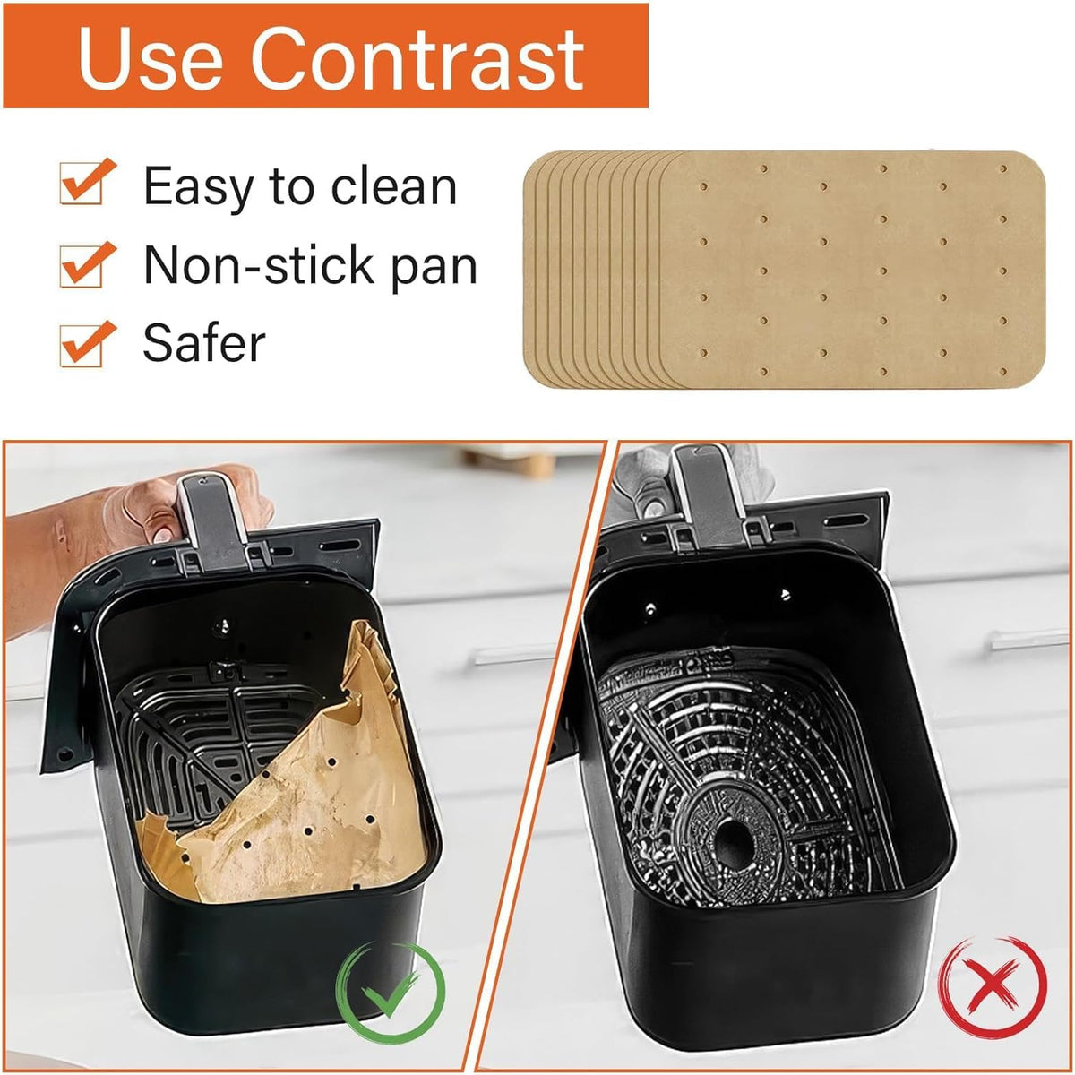 Every Chef Rectangular Air Fryer Liners Brown Pack of 80 14cm x 20.5cm 324327 | Non-Stick | Perfect for Dual Zone Air Fryers | Catches Drips | Protects Basket | Improves Steam Circulation | Great for Wide Range of Foods