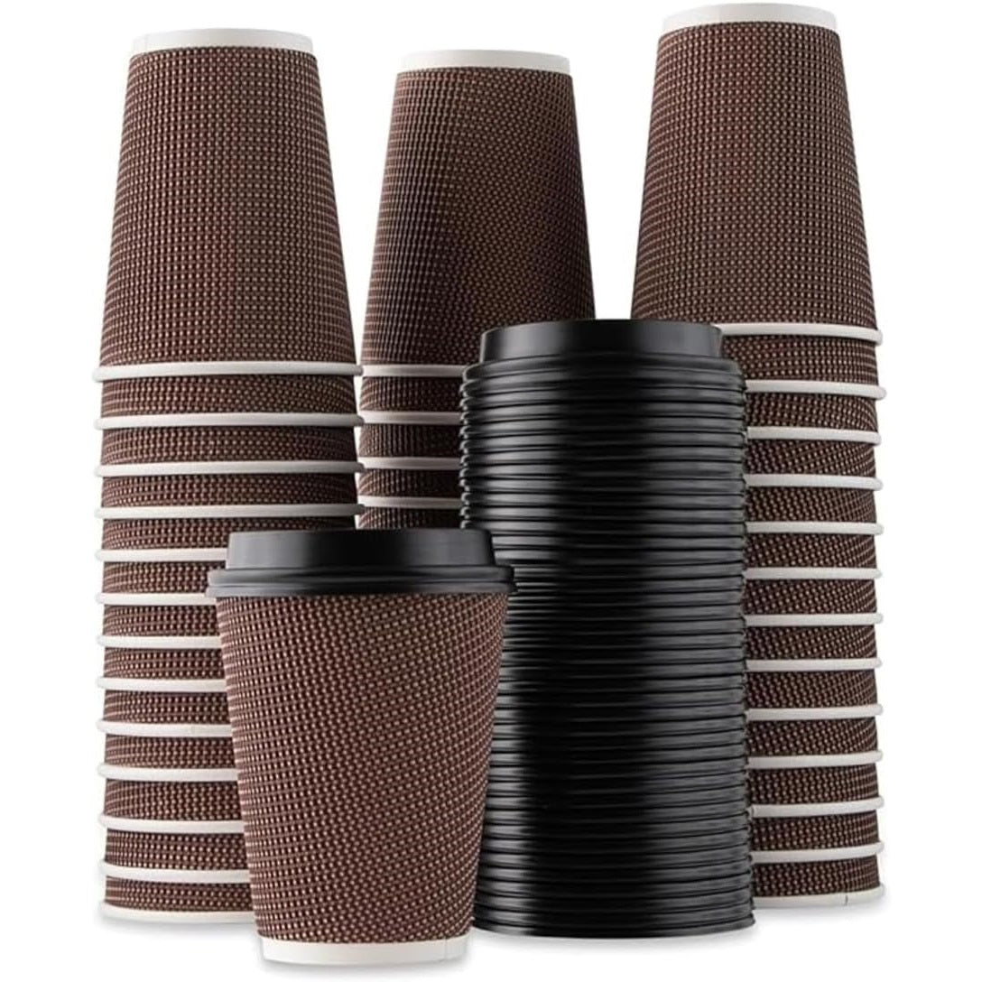 EcoWise Dotted Hot Kraft Cups with Lids Brown 340ml Pack of 6 EC-1604 | Natural and Recyclable | Insulated Paper Coffee Cups | For Tea-Latte and Hot Drinks | Made from Sustainable Sources