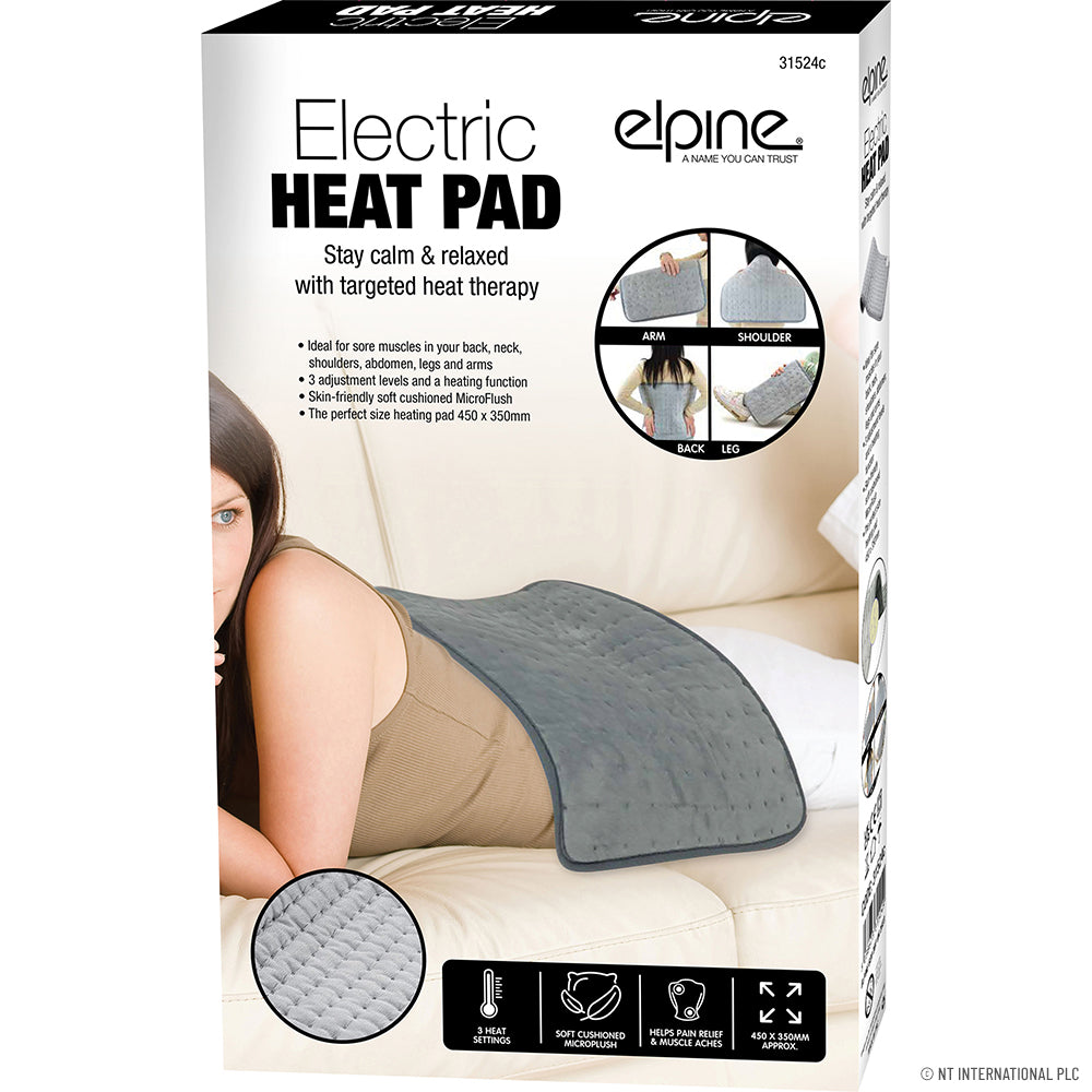 Elpine Electric Heat Pad Grey 450mm × 350mm 31524C | 3 Heat Settings | Soft Cushioned MicroPlush | Helps Pain Relief and Muscle Aches | For Sore Muscles in Back- Neck-Shoulders and Legs | Skin-Friendly | Stay Calm and Relaxed with Targeted Heat Therapy