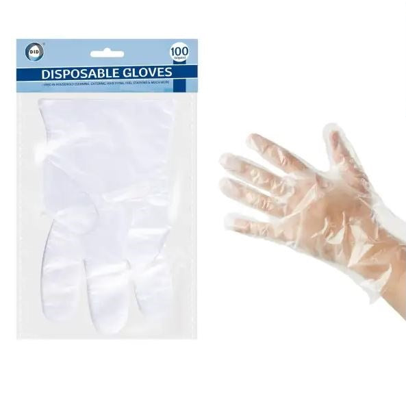 DID Disposable Gloves Clear Pack of 100 HH2676 | Lightweight | Gloves for Cleaning-Catering-Hair Dyeing-Fuel Stations and Food Handling