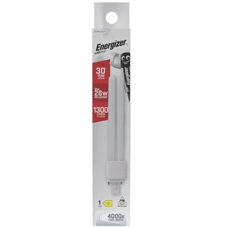 Energizer G24d 2Pin LED White 171mm x 34mm S30423 | Retro Fit | 9W | 26W Replacement | 4000K Cool White | 1300 Lumens | 30-Year Lifespan | Non-Dimmable | 30000Hr Lifespan | Mercury Free | Energy Rating D | CRI-80