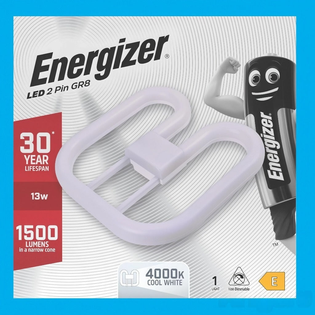 Energizer 2 Pin LED Lamp Cool White 200mm x 200mm x 33mm 13W S30401 | 1500 Lumens in a Narrow Cone | 30 Year Life Span