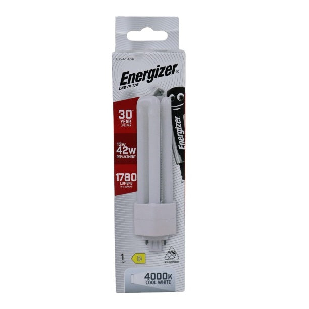 Energizer GX24q 4Pin LED PLT-E White 167mm x 50mm S30443 | 13W | 42W Replacement | 4000K Cool White | 1780 Lumens | 30-Year Lifespan | Non Dimmable | 30000Hr Lifespan | Mercury Free | Energy Rating D | CRI-80