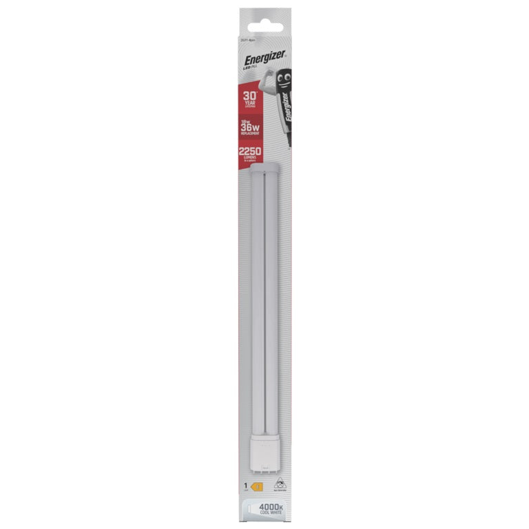 Energizer 2G11 4Pin LED PLL White 417mm x 44mm S30429 | 18W | 36W Replacement | 4000K Cool White | 2250 Lumens | 30-Year Lifespan | Non-Dimmable | 30000Hr Lifespan | Mercury Free | Energy Rating E | CRI-80