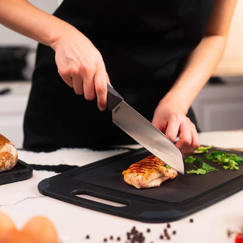 Zyliss Serrated Santoku Knife Grey 150mm E920292 | Blade Guard Included | German Stainless Steel