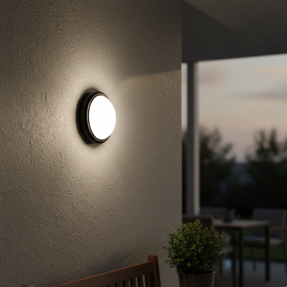Energizer Circular Bulkhead LED Cool White 14W H190mm x W190mm x D48mm S10445 | 1200 Lumens-86 Lumens Per Watt | IP54 Protected from Dust and Water Spray