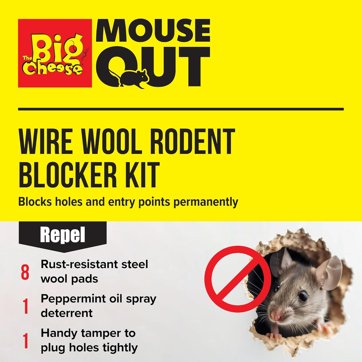 The Big Cheese Wire Wool Rodent Blocker Kit Assorted Pack of 8 STV250 | 8 Ready-to-use Rust Resistant Rolls | Can be Used in Plug Holes-Cracks and Gaps | Powerful Peppermint Oil Deterrent | Handy Tamper to Tightly Plug Holes and Entry Points | Prevent