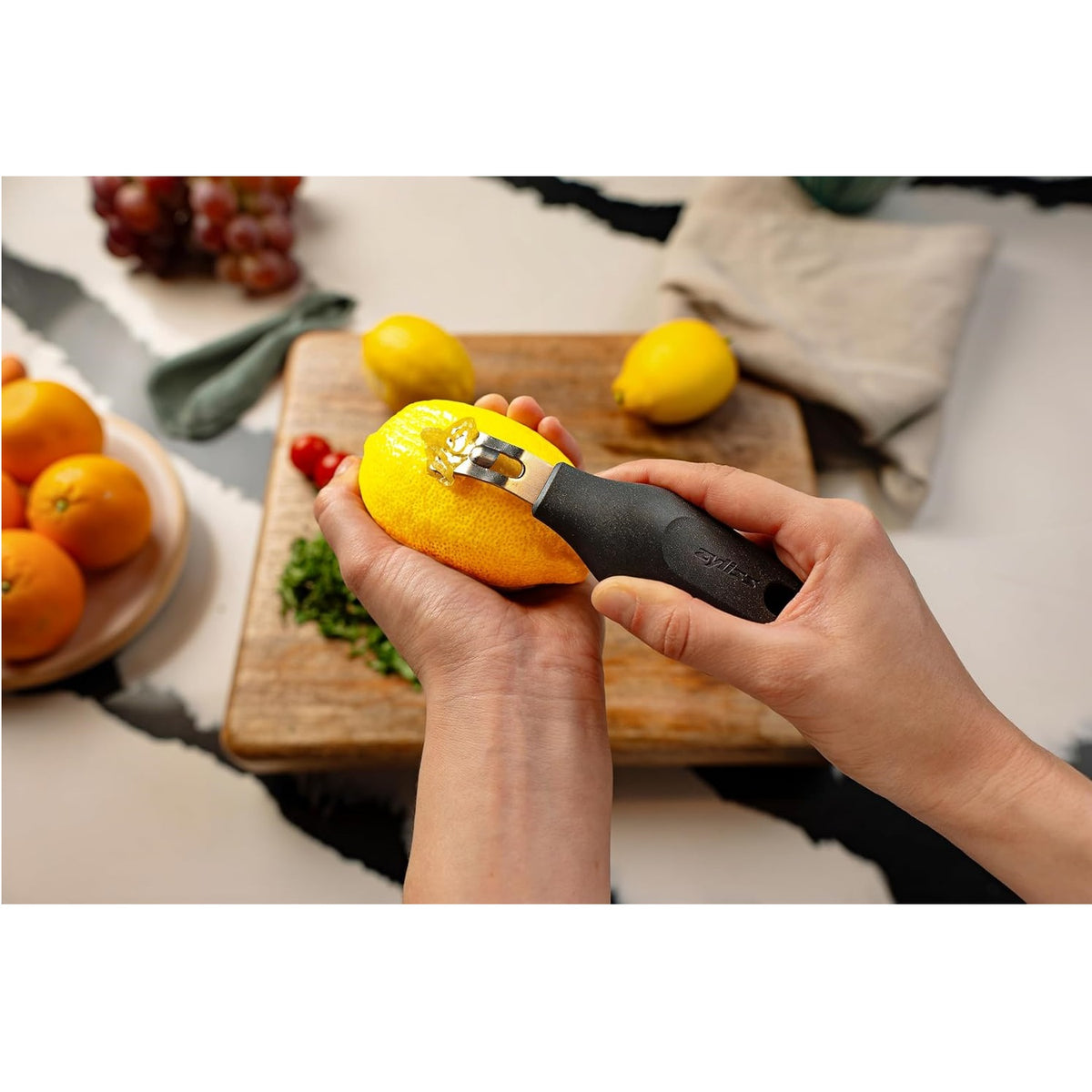 Zyliss 2 in 1 Zester Grey H134mm x W37mm x D28mm E980269 | Ideal for Creating Long-Thin Strips of Citrus Zest as Well as Thicker Garnish Strips | Eco Handle