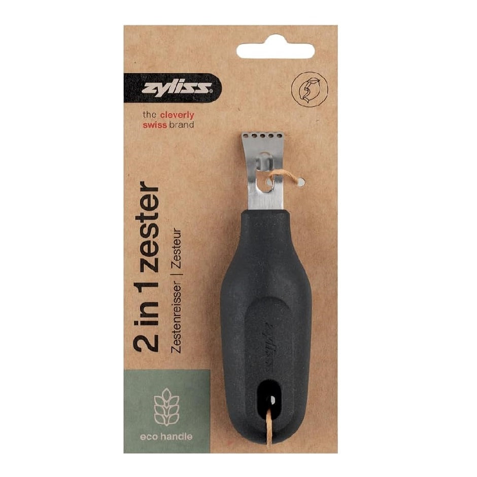 Zyliss 2 in 1 Zester Grey H134mm x W37mm x D28mm E980269 | Ideal for Creating Long-Thin Strips of Citrus Zest as Well as Thicker Garnish Strips | Eco Handle