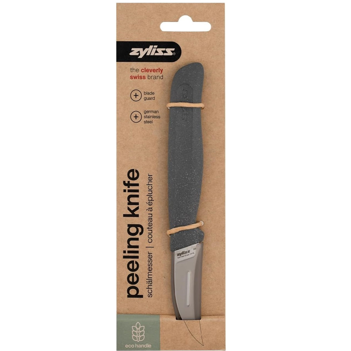 Zyliss Peeling Knife Grey 6cm H170mm x W20mm x D10mm E920284 | Blade Guard | German Stainless Steel | Eco Handle